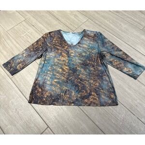 Nygard Collection 0X‎ women's blouse liquid net stretchy Brown